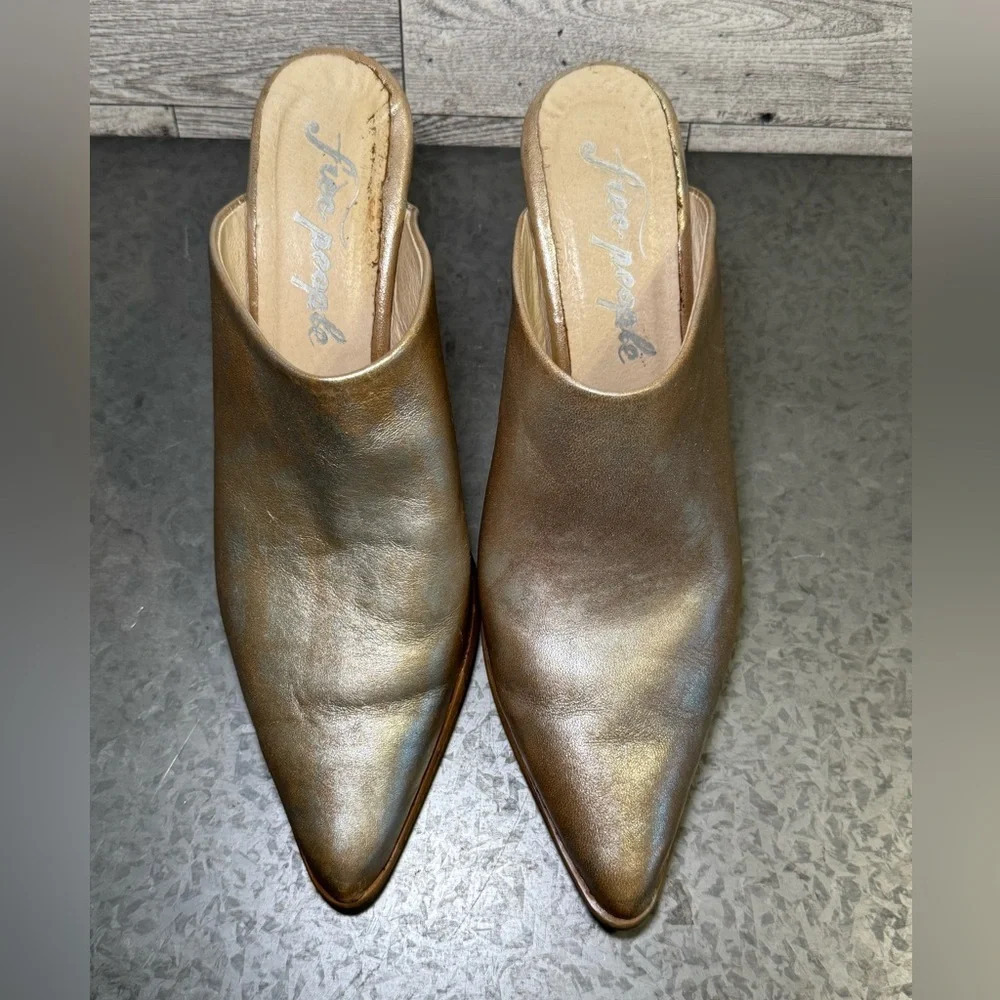 Free People FP Gold Metallic Wedge Galactica Mule Size 37 (US 6.5) - Picture 10 of 10